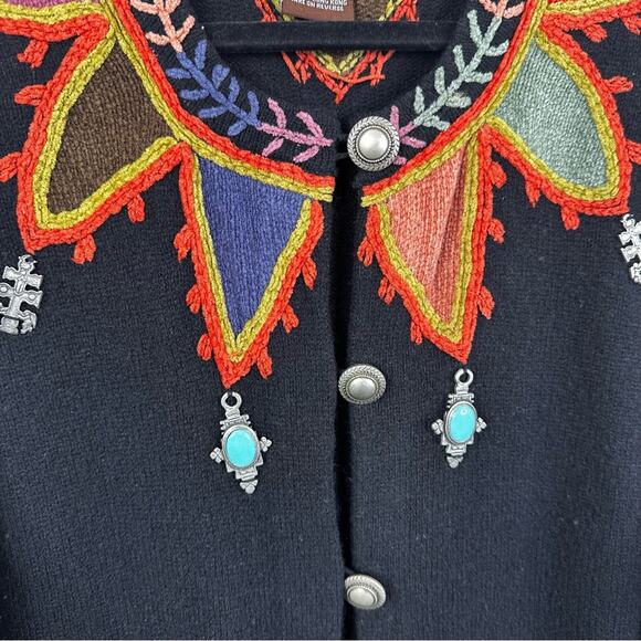 Double D Ranch Lambswool Duster Sweater Womens Large Black Southwestern Sweater - Picture 5 of 10